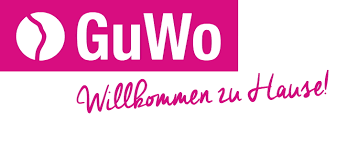 Logo der GuWo mit pinkem Schriftzug „GuWo“ und dem Slogan „Willkommen zu Hause!“
